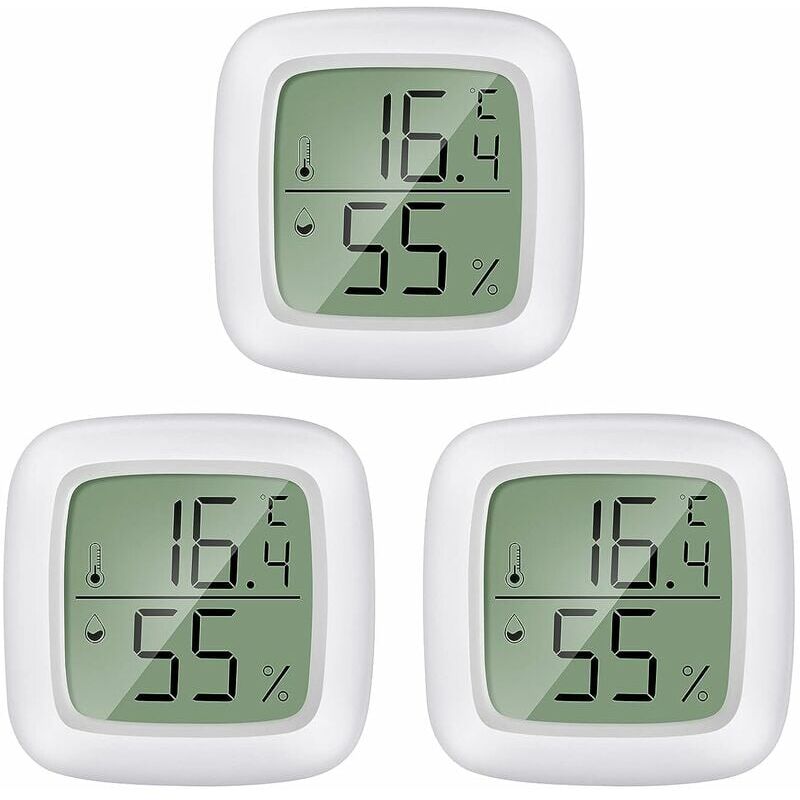 foto del prodotto confezione da 3 mini termometro igrometro digitale lcd per cameretta, stanza per anziani, sala studio, cantina, ecc.