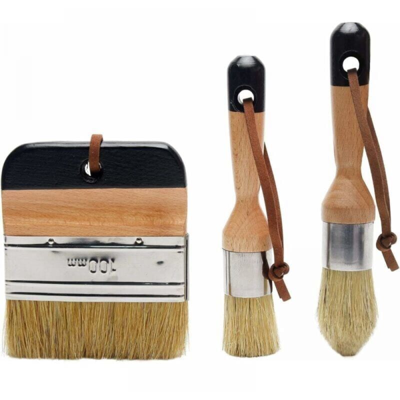 foto del prodotto confezione da 3 pennelli per pittura a gesso e cera setole naturali manico in legno pennelli per pittura a gesso e cera pennelli per mobili