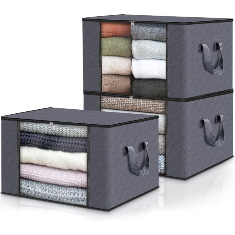 foto del prodotto confezione da 3 sacchetti portaoggetti pieghevoli per riporre coperte, contenitori per organizzare camera da letto, armadio, vestiti, piumoni,