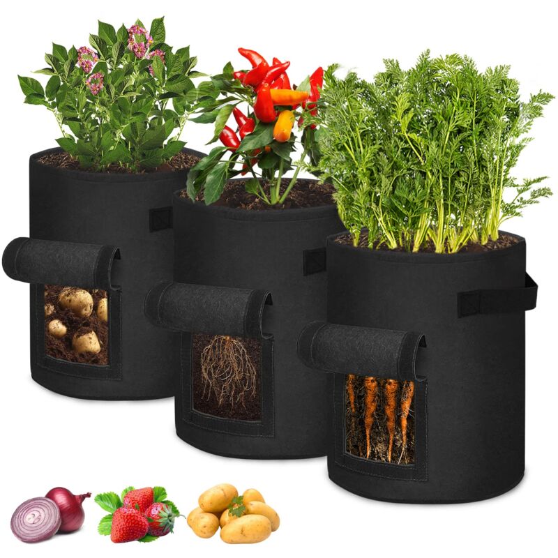 foto del prodotto confezione da 3 sacchi per rifiuti da giardino sacco per patate sacco per piante vaso per piante per patate, fiori, piante, verdure 10 galloni,