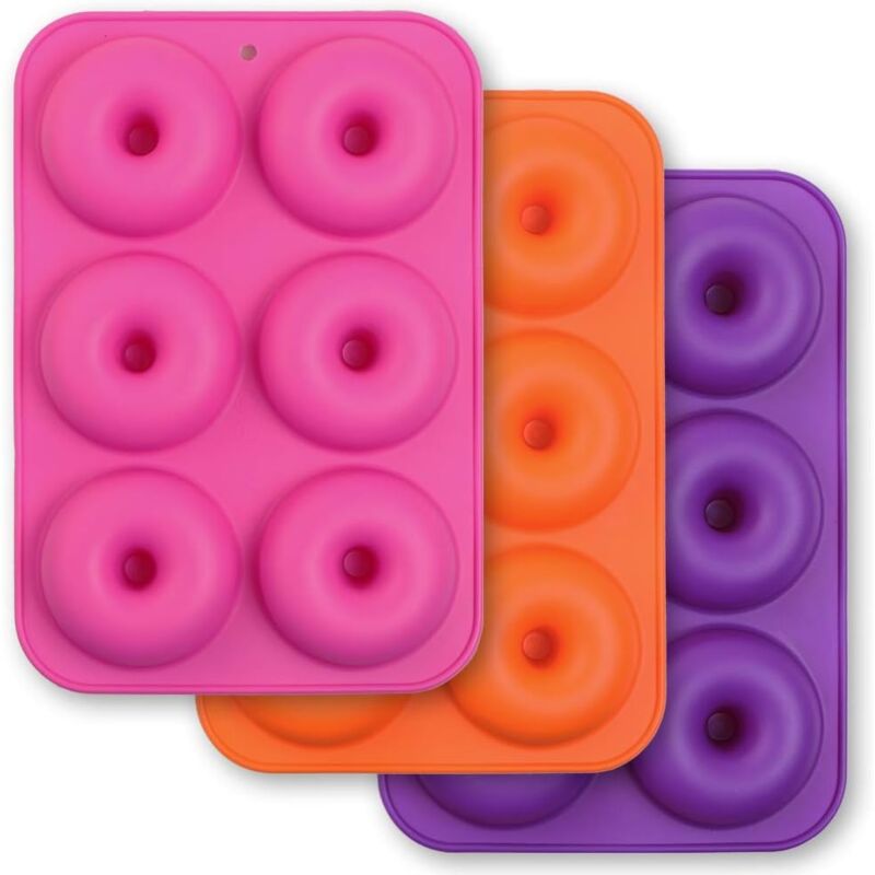 foto del prodotto confezione da 3 stampi per ciambelle in silicone con 6 cavit , antiaderenti, in silicone alimentare, senza bpa