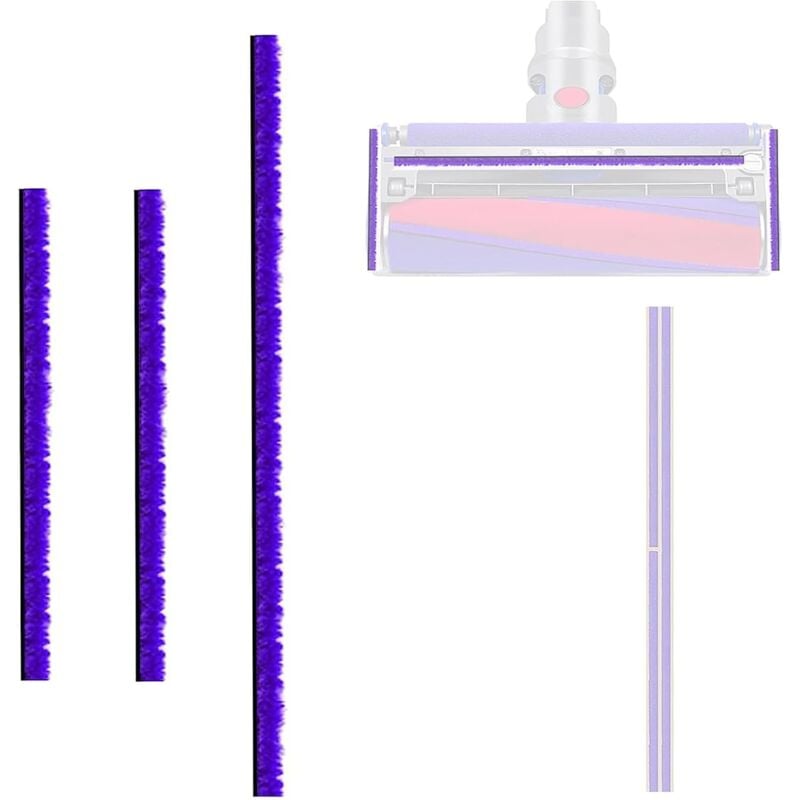 foto del prodotto confezione da 3 strisce di peluche per aspirapolvere dyson v6 v7 v8 v10 v11 v12 v15 dc58 dc59 dc62 dc72, per aspirapolvere dyson, striscia adesiva