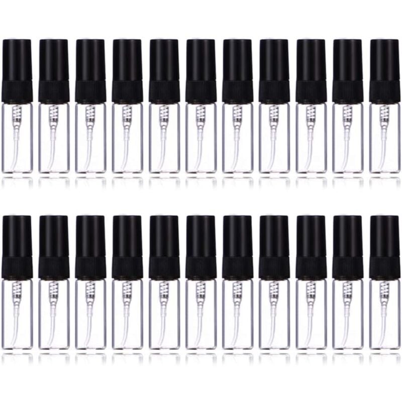 foto del prodotto confezione da 35 mini flaconi spray ricaricabili da viaggio in vetro trasparente 3 ml, nero sollbry