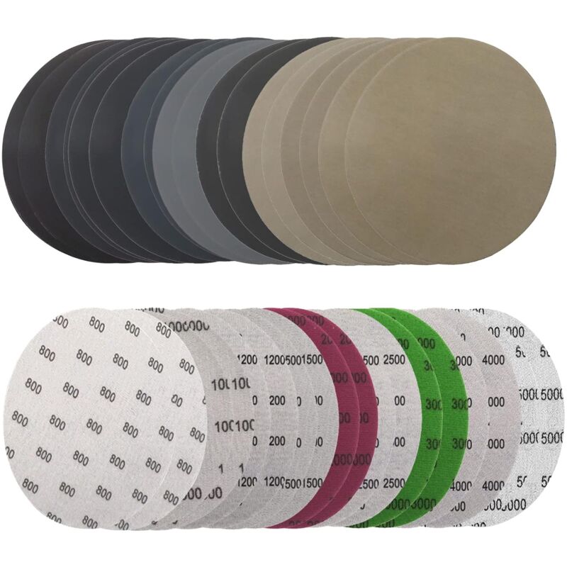foto del prodotto confezione da 36 fogli di carta vetrata da 125 mm, dischi abrasivi rotondi, dischi abrasivi da 125 mm, dischi abrasivi a umido e a secco
