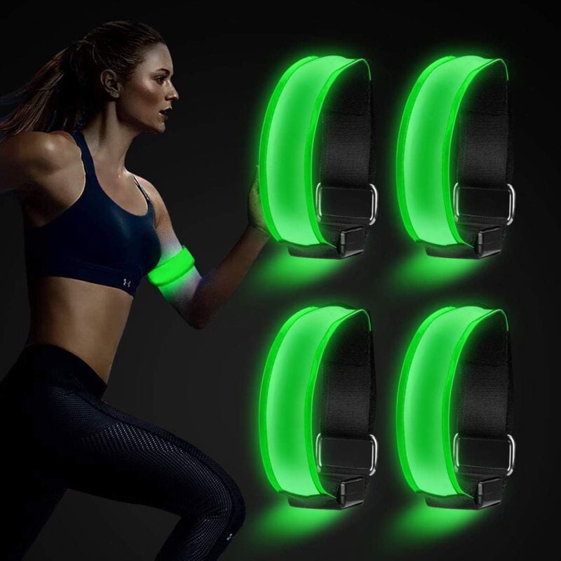 foto del prodotto confezione da 4 braccialetti riflettenti led luminosi con 3 modalit di illuminazione per sport all aria aperta, corsa notturna, grandi feste di
