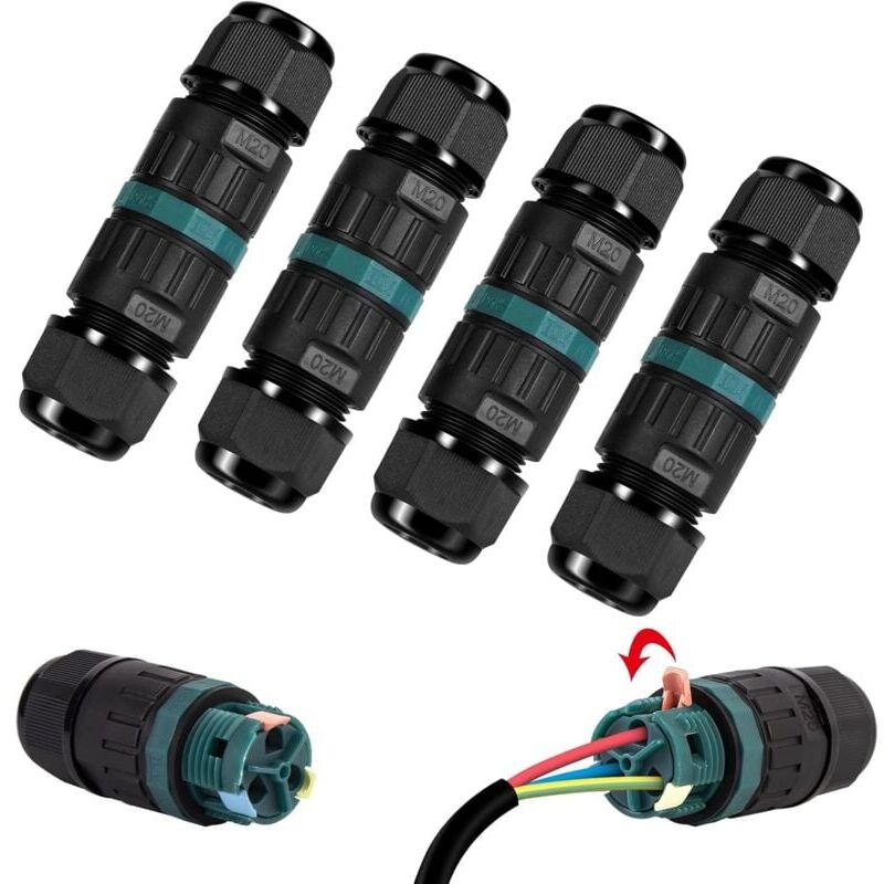 foto del prodotto confezione da 4 connettori elettrici impermeabili ip68 connettore impermeabile a 3 pin per cavi di diametro 5 12 mm, scatola di giunzione