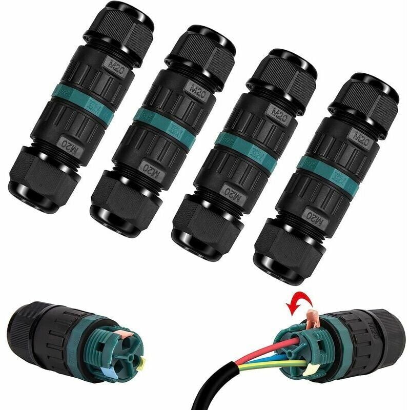 foto del prodotto confezione da 4 connettori elettrici impermeabili ip68 connettore impermeabile a 3 pin per cavo di diametro 5 12 mm, scatola di giunzione