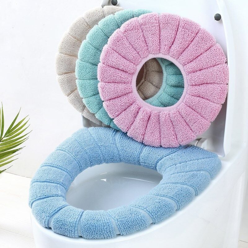foto del prodotto confezione da 4 copriwater pi spessi per il bagno copriwater pi caldo, in tessuto elasticizzato e lavabile, facile da installare, comodo
