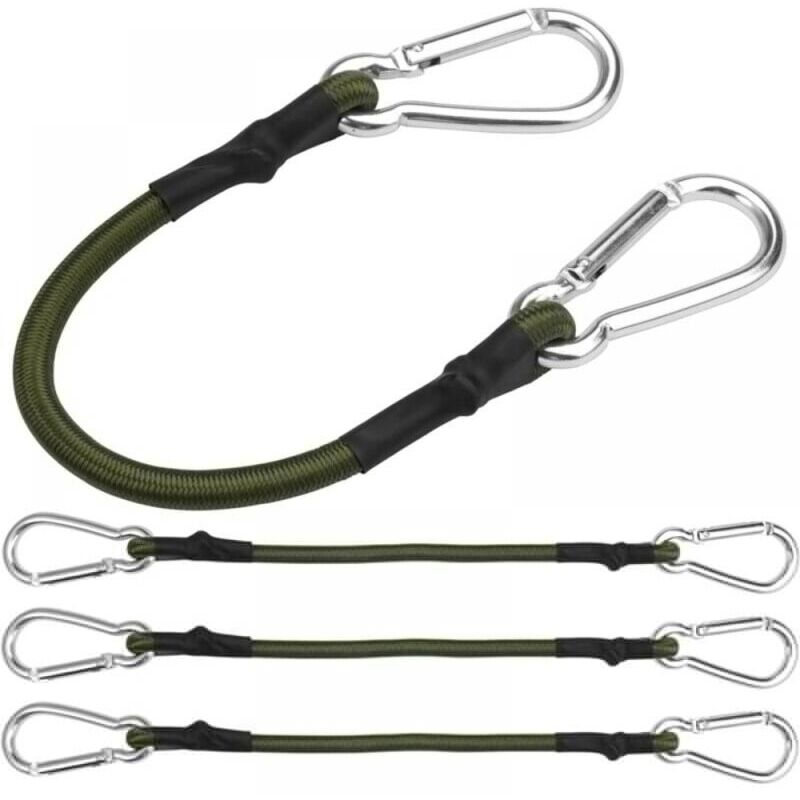 foto del prodotto confezione da 4 corde elastiche con moschettone, corda elastica da 30 cm con moschettone, corda elastica per bagagli, cinghie elastiche resistenti