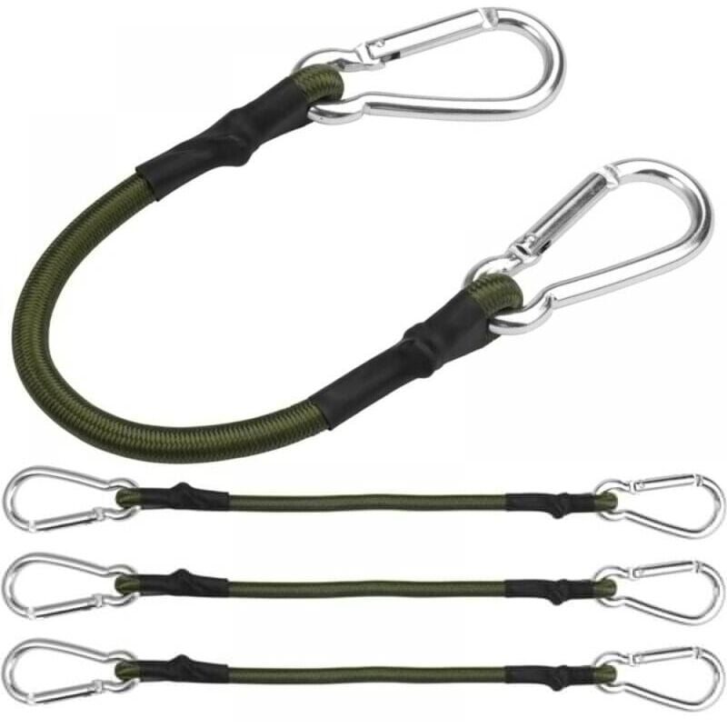 foto del prodotto confezione da 4 corde elastiche con moschettone, corda elastica da 30 cm con moschettone, corda elastica per bagagli, cinghie elastiche resistenti