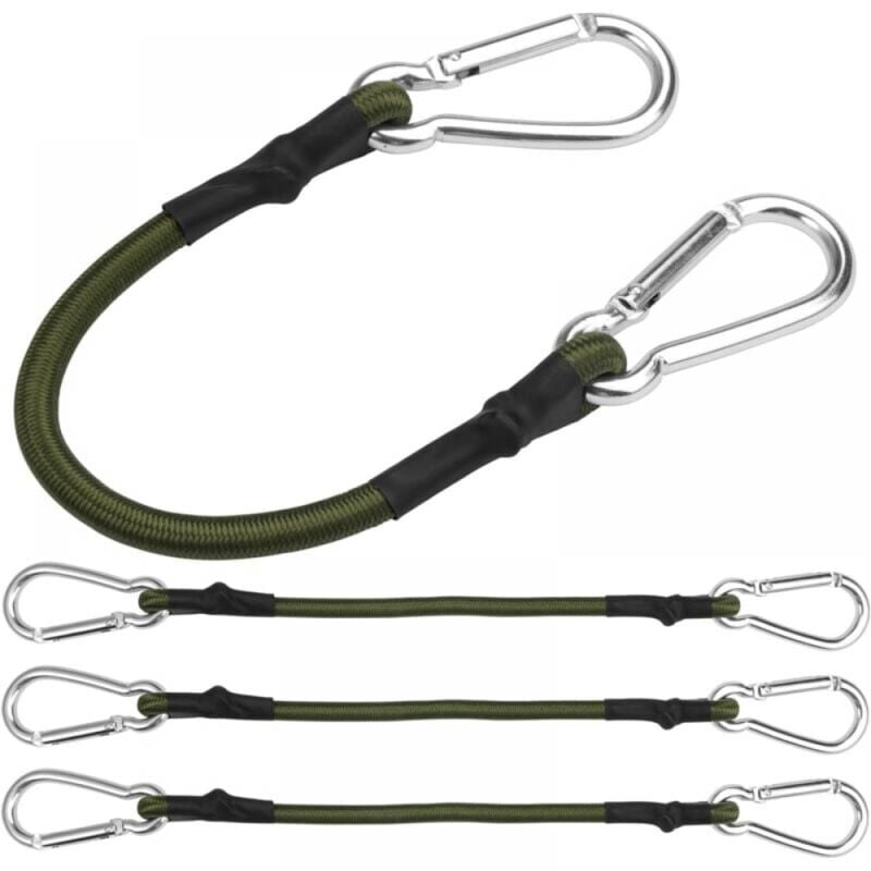 foto del prodotto confezione da 4 corde elastiche con moschettone, corda elastica da 60 cm con moschettone, corda elastica per bagagli, cinghie elastiche resistenti