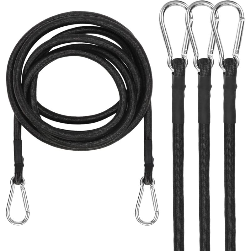 foto del prodotto confezione da 4 corde elastiche in metallo regolabili, extra resistenti, per auto, bici, campeggio, viaggi, 100 cm, nere. sollbry
