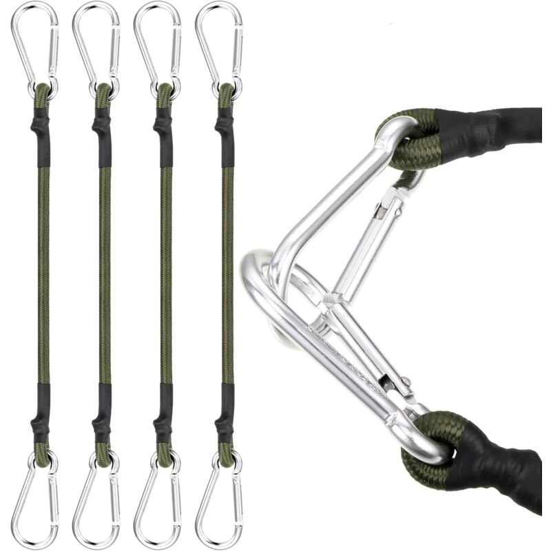 foto del prodotto confezione da 4 estensori con ganci, corda elastica in gomma con moschettone, 30 cm, con moschettone, corda elastica resistente per bagagli, corda