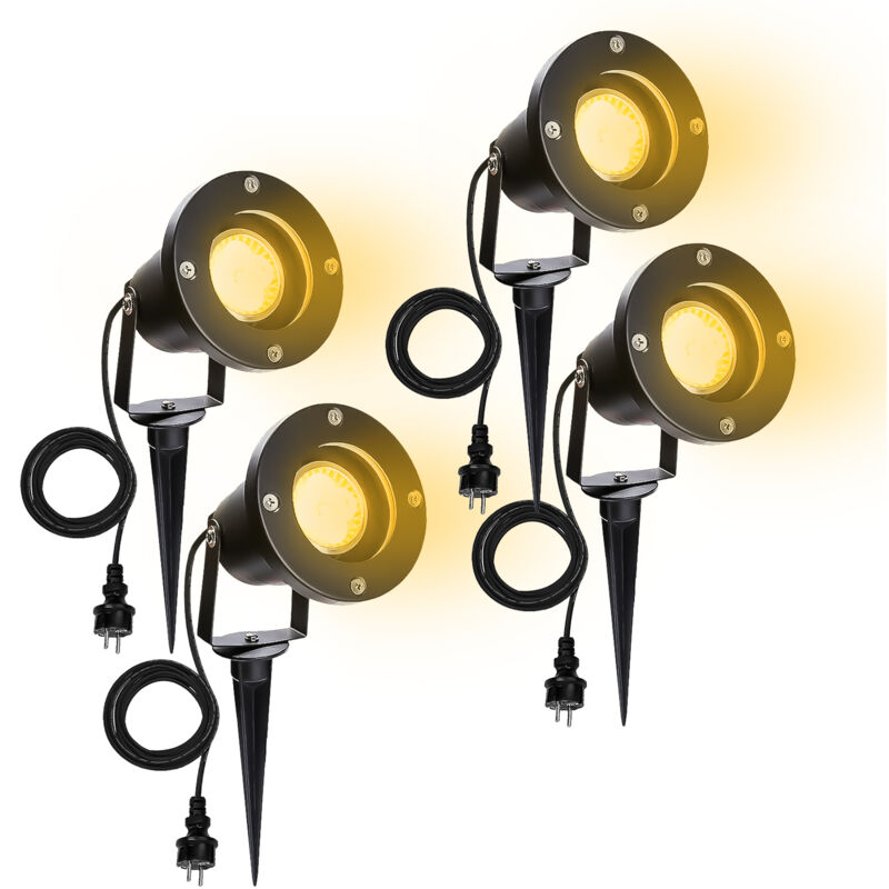 immagine 0 del prodotto confezione da 4 faretti led da esterno con picchetto di terra, faretto led da esterno da 6w ip65 bianco caldo