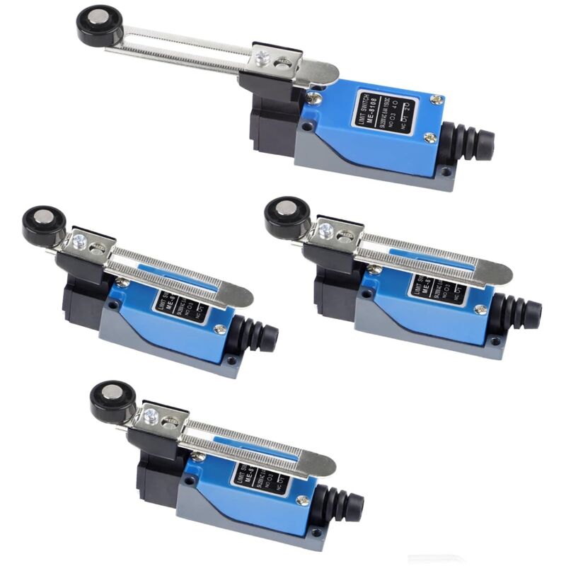 foto del prodotto confezione da 4 finecorsa con leva regolabile da 5 cm, attuatore di finecorsa per interruttore di controllo elettrico 2no 2nc, finecorsa per