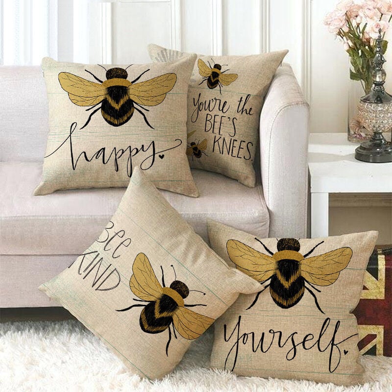 foto del prodotto confezione da 4 fodere per cuscini impermeabili da esterno yellow bee, decorazioni per la casa, per divano, fodere per cuscini quadrati in lino per