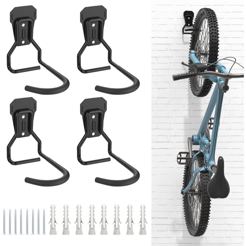 immagine 0 del prodotto confezione da 4 ganci per bici, portabici in ferro, supporto da parete a forma di l per bici, pratico supporto verticale per bici per garage di casa,