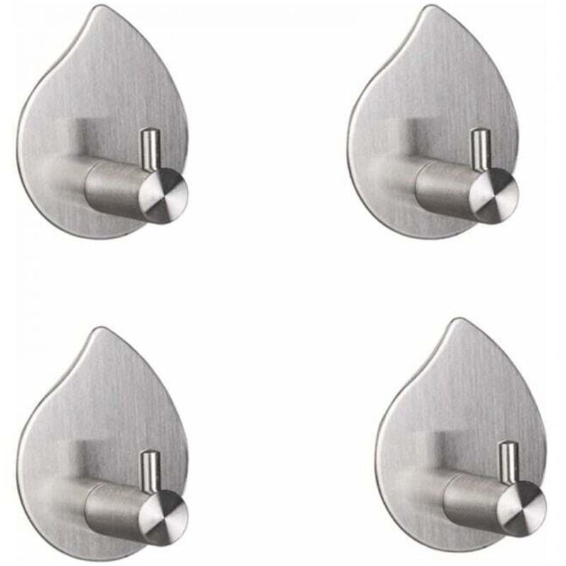 foto del prodotto confezione da 4 - ganci portasciugamani da parete in acciaio inossidabile 304 spazzolato, argento, senza trapano, per bagno o cucina - adesivo 3m