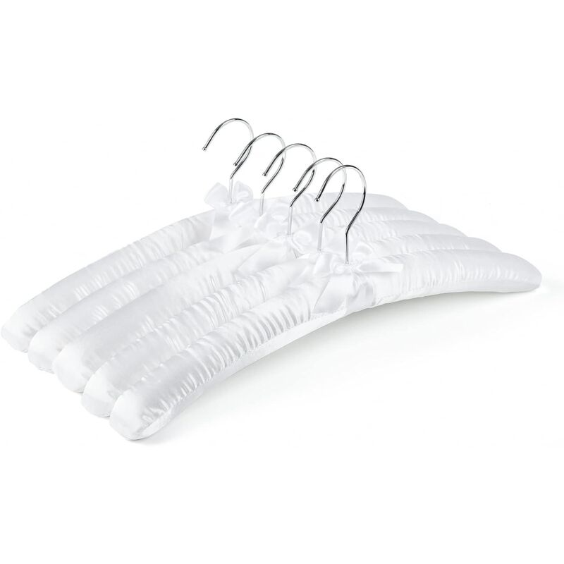 foto del prodotto confezione da 4 grucce extra lunghe da 15 in raso bianco, morbide grucce in seta per abiti da sposa, t shirt, camicie, cappotti, vestiti e maglioni.