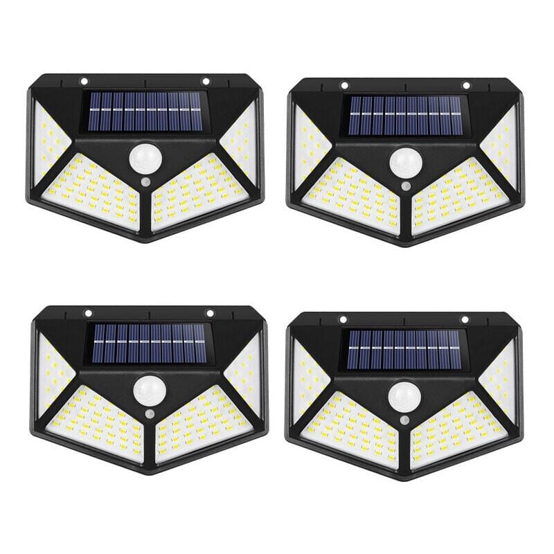 foto del prodotto confezione da 4 luci solari da esterno, angolo di 270 gradi con sensore di movimento, luce da parete impermeabile ip65, alimentazione solare per