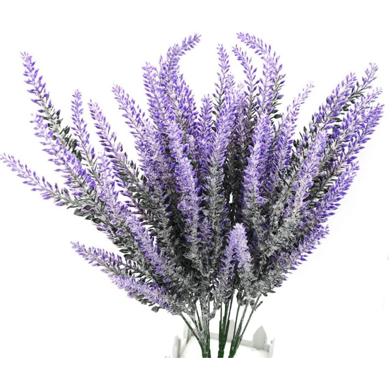 foto del prodotto confezione da 4 mazzi di fiori di lavanda viola artificiali, pianta di lavanda finta per matrimonio, cucina, soggiorno, camera da letto, cortile,