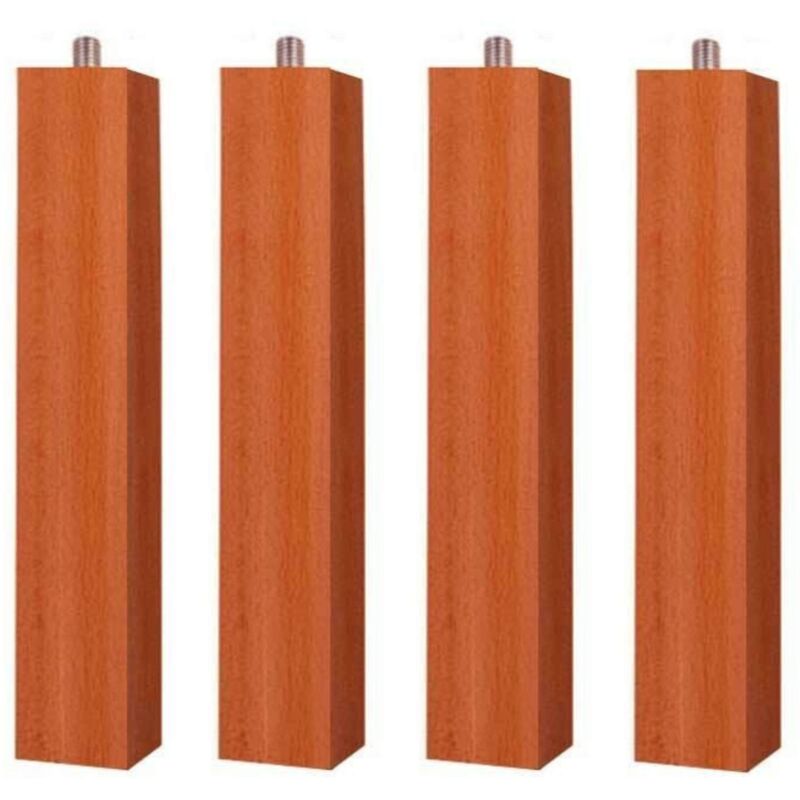 foto del prodotto confezione da 4 o 6 gambe per rete o rete imbottita con filetto e sistema antirumore in legno di faggio, ciliegio o weng da 25 cm