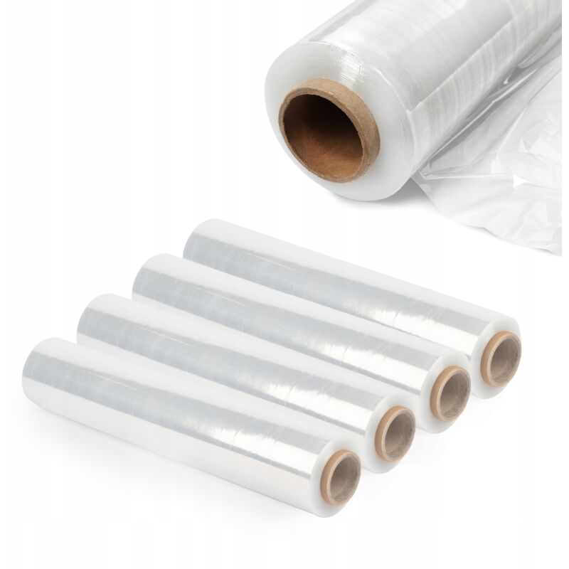 foto del prodotto confezione da 4 pellicole estensibili trasparenti 300 x 50 cm 3 kg mobili magazzino trasporto pellicola da imballaggio resistente kadax