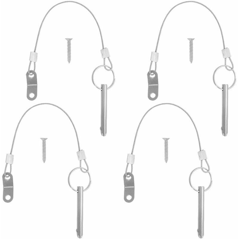 foto del prodotto confezione da 4 perni a sgancio rapido, diametro del perno superiore 6,3 mm, lunghezza totale 51 mm, lunghezza effettiva 40 mm con cavi in acciaio