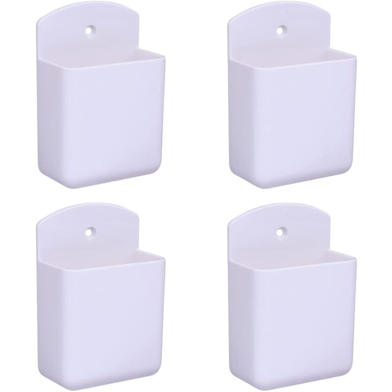 foto del prodotto confezione da 4 porta telecomandi bianchi da parete, scatola portaoggetti autoadesiva per ufficio, camera da letto, soggiorno sollbry