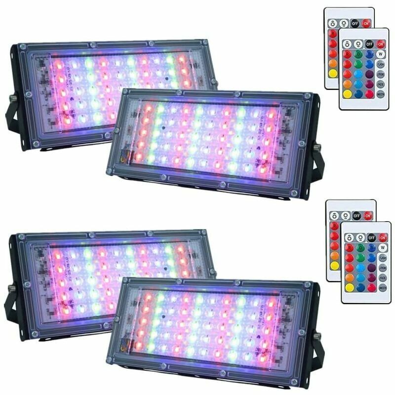 foto del prodotto confezione da 4 proiettori led rgb dimmerabili per esterni, impermeabile ip66 con telecomando, 16 colori, 4 modalit di illuminazione per esterni