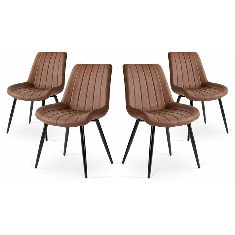 foto del prodotto confezione da 4 sedie da pranzo, ufficio o salotto con schienale imbottito, brown, stile elegante