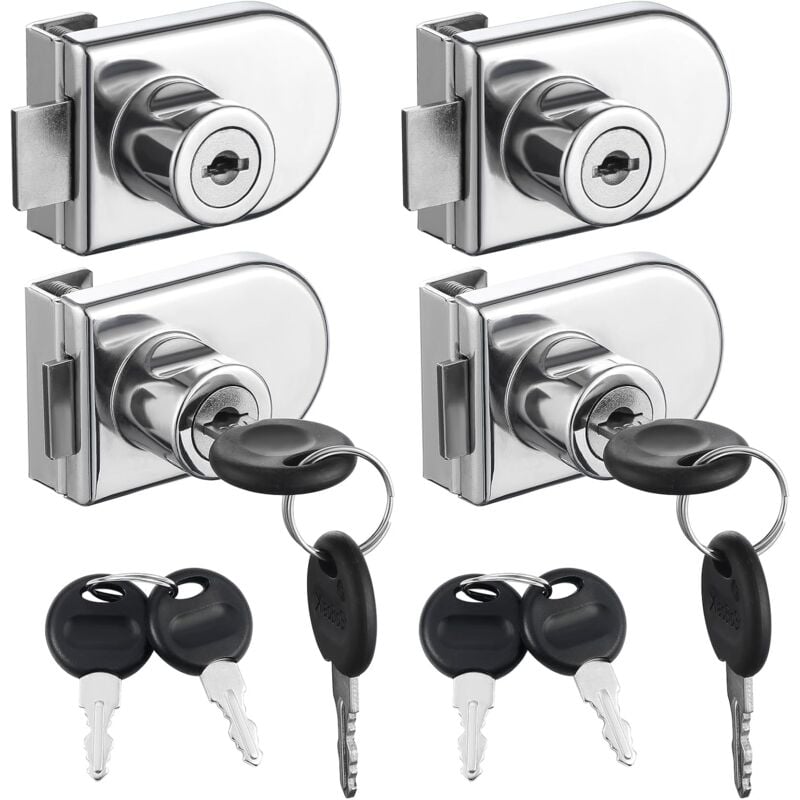 foto del prodotto confezione da 4 serrature di sicurezza per vetrine in vetro con doppia apertura, adatte a porte in vetro da 0,5 0,8 cm, chiave separata senza