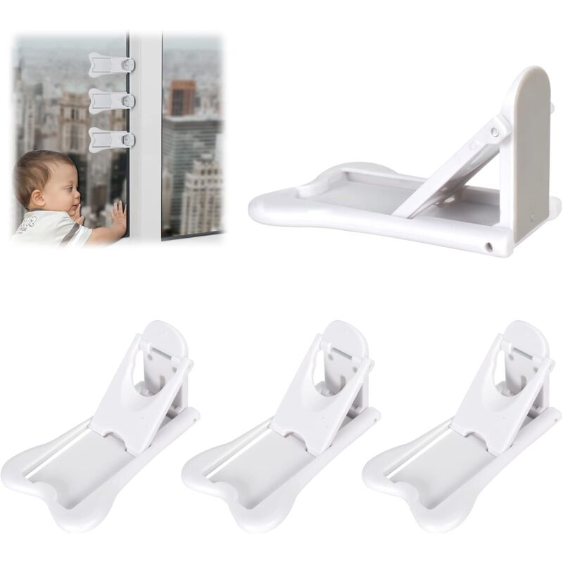 foto del prodotto confezione da 4 serrature per porte scorrevoli, serrature di sicurezza per bambini senza foratura, serrature di sicurezza per finestre per bambini,