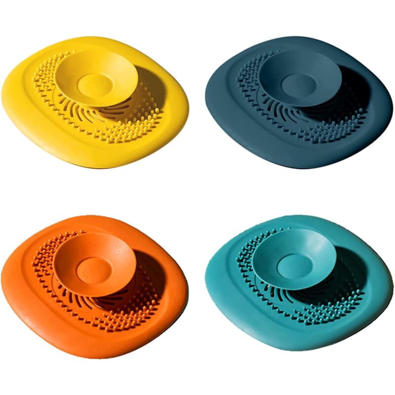 foto del prodotto confezione da 4 tappi di scarico in silicone, tappo universale per vasca da bagno, filtro di protezione per scarico a pavimento per lavanderia,