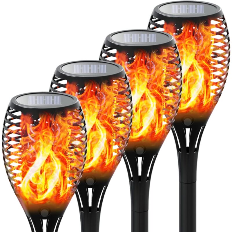 foto del prodotto confezione da 4 torce da giardino, torce solari, luci di sicurezza a led impermeabili, atmosfera decorativa per esterni, per