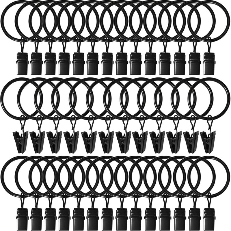 foto del prodotto confezione da 40 anelli per tende con clip, clip per tende con anelli, anelli per tende con diametro interno di 1,25 , adatti per aste per tende fino