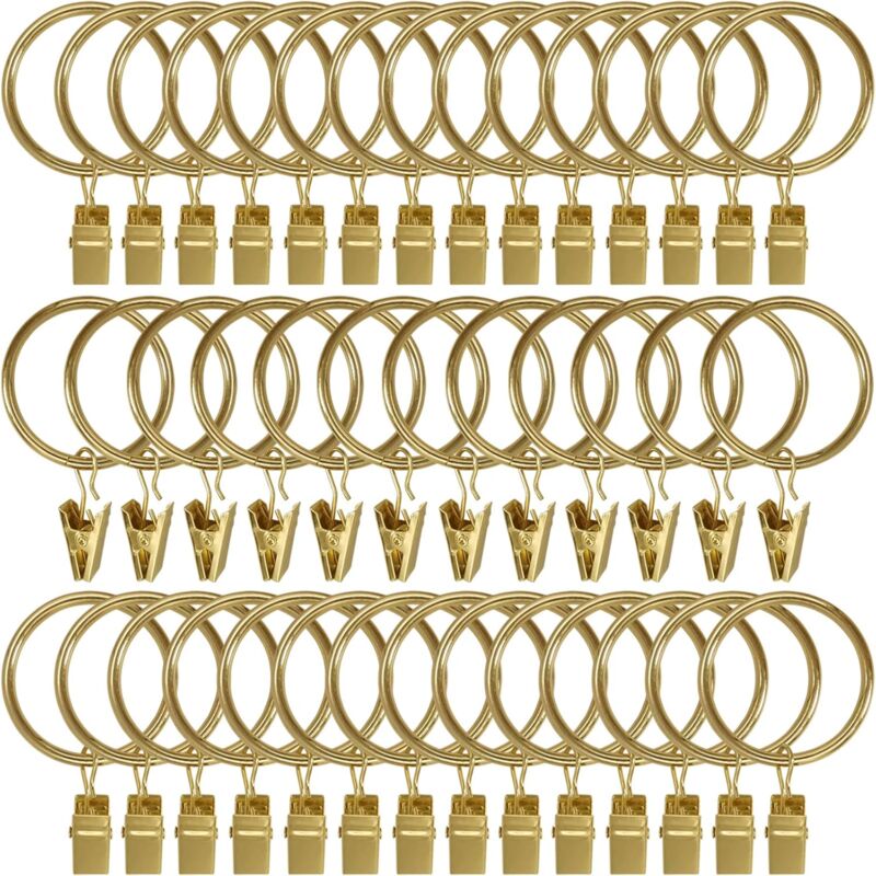 foto del prodotto confezione da 40 anelli per tende in metallo con clip, ganci per tende, ganci decorativi per aste per tende, occhielli con diametro interno di 1,5 ,