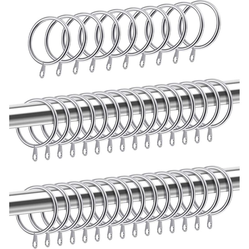 foto del prodotto confezione da 40 anelli per tende in metallo per tende e aste, diametro interno 30 mm, anelli in metallo argentato, per aste per tende accessori per
