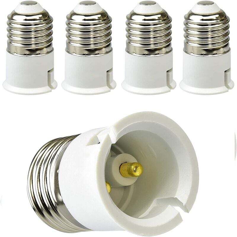 foto del prodotto confezione da 5 adattatori e27 a b22 per lampadine a led e alogene, convertitore di attacco e27, potenza massima 200 w, 0 250 v, resistente al calore