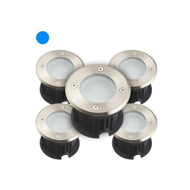 foto del prodotto confezione da 5 faretti da incasso a pavimento blu supporta 2w 110lm ac220 240v impermeabile ip67 rotondo foratura 85mm diffus
