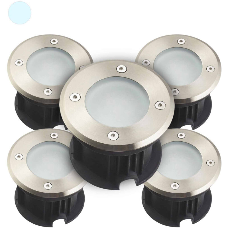 foto del prodotto confezione da 5 faretti da incasso a pavimento supporti day white 6500k 2w ac220 240v impermeabile ip67 rotondo foratura 85mm