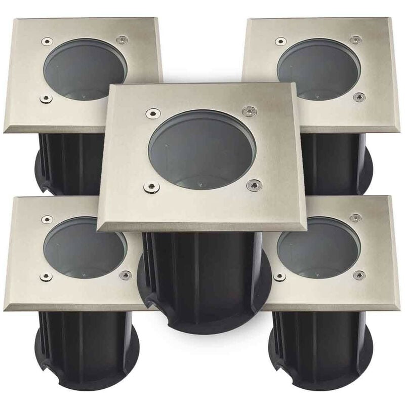 foto del prodotto confezione da 5 faretti da incasso a terra supporti gu5.3 dc12v impermeabile ip67 quadrato foratura 98mm diffusore trasparente