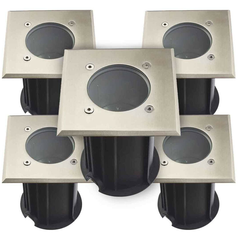 foto del prodotto confezione da 5 faretti da incasso a terra supporti gu5.3 dc12v impermeabile ip67 quadrato foratura 98mm diffusore trasparente