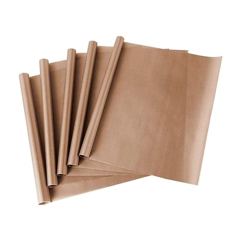 foto del prodotto confezione da 5 fogli in teflon per cottura al forno, carta da forno riutilizzabile, fogli in teflon ptfe, per pressa a caldo per forno,