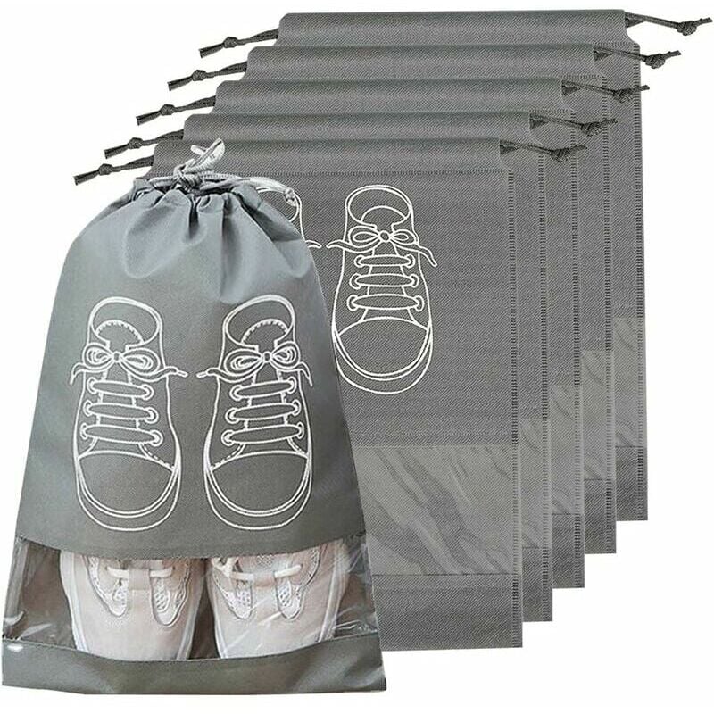 foto del prodotto confezione da 5 grandi borse porta scarpe, borse porta scarpe antipolvere con coulisse e fessura trasparente, organizer portatili impermeabili per