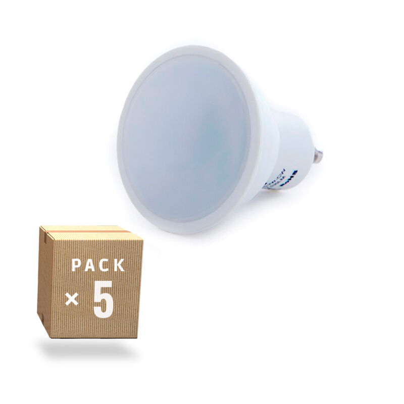 foto del prodotto confezione da 5 lampadine led gu10 6w 500lm 6000 k 40.000h ho gu10 smd 6w ic cw pk5 ap 