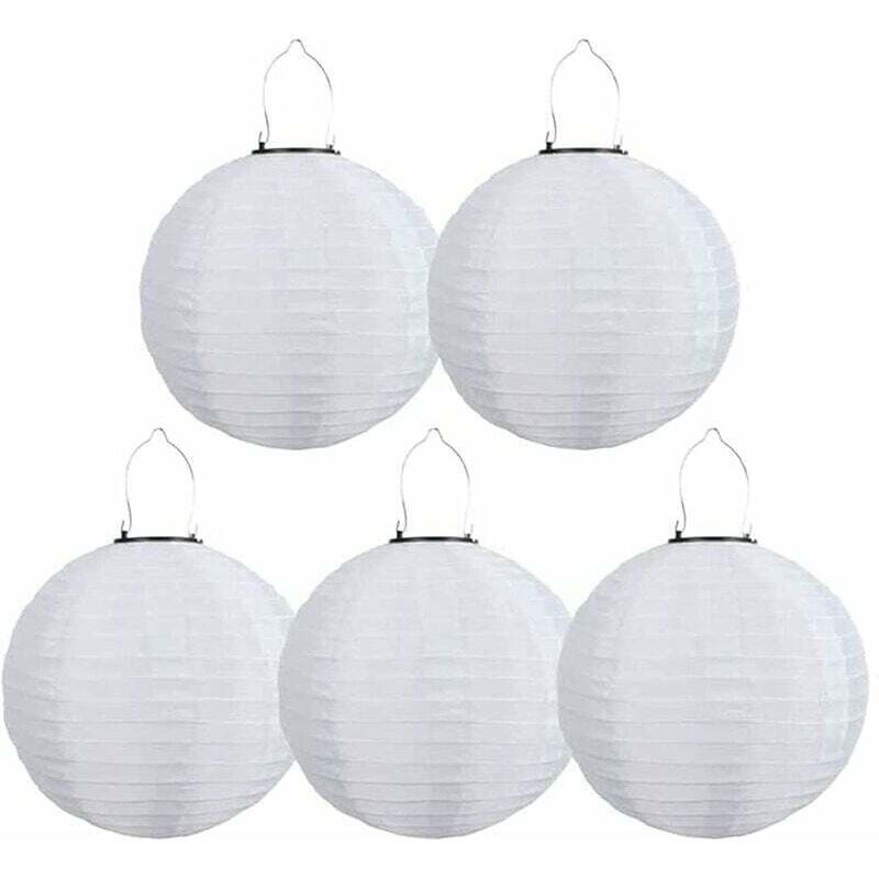 foto del prodotto confezione da 5 lanterne solari a led impermeabili per esterni, per giardino, chiesa, cortile, feste, decorazioni bianco, 30 cm lablanc