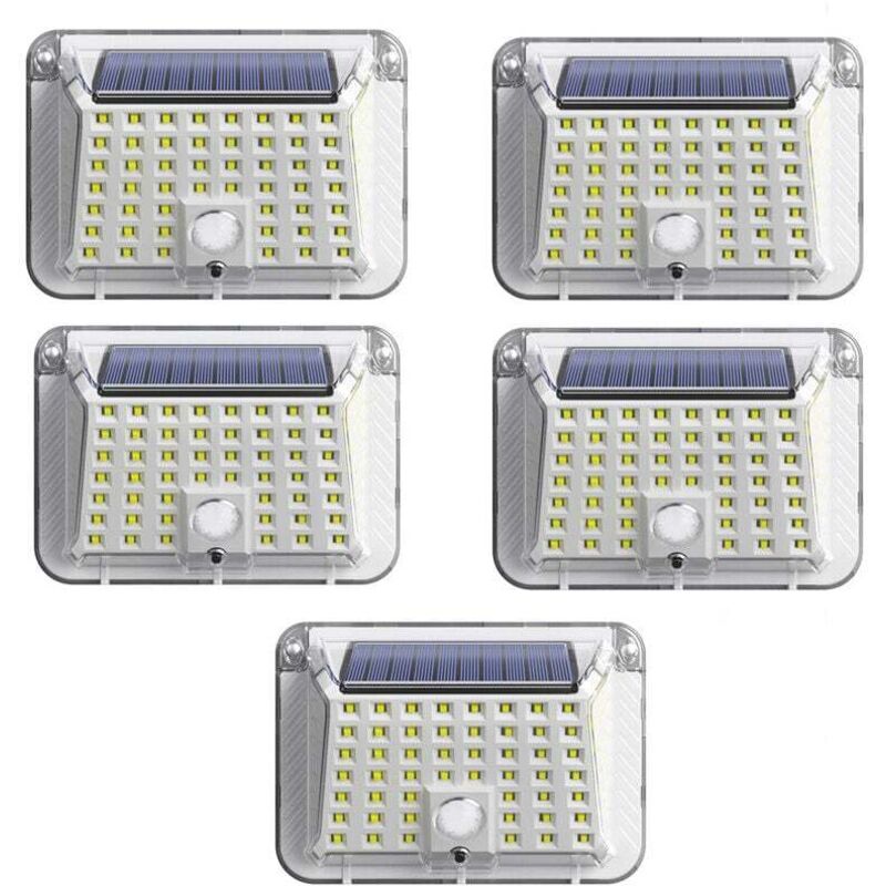 foto del prodotto confezione da 5 luci solari da esterno con sensore di movimento 90 led 1200 mah illuminazione esterna impermeabile a 270 adatta per la