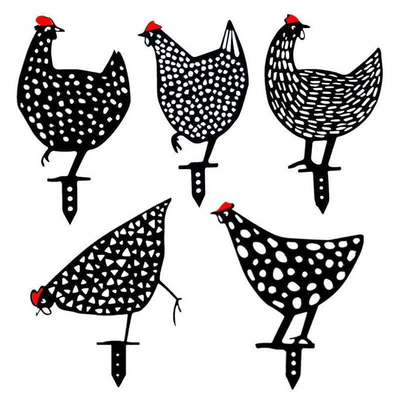 foto del prodotto confezione da 5 polli realistici decorazione da giardino a forma di pollo silhouette da cortile per prato, sentiero, marciapiede, giardino