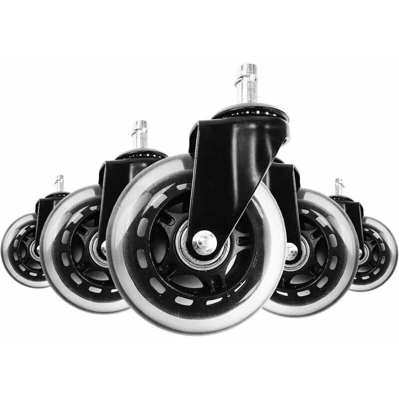 foto del prodotto confezione da 5 rotelle girevoli per sedia da ufficio, rotelle girevoli per sedia da ufficio a 360 , rotelle in gomma per sedia da ufficio, rotelle